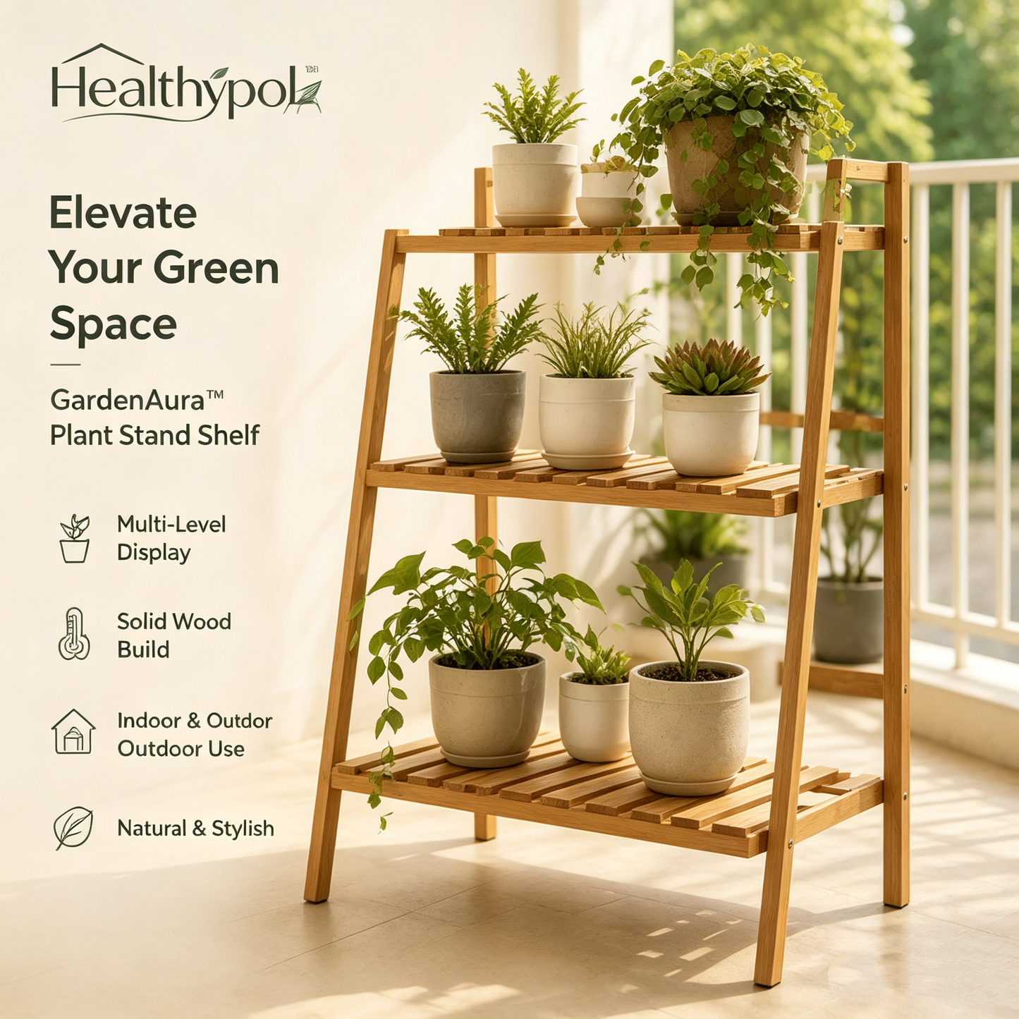 Healthypol™ GardenAura™ Outdoor Plant Stand Shelf