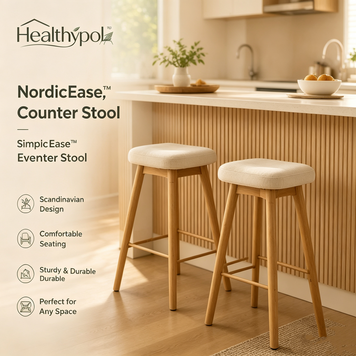 Healthypol™ NordicEase™ Modern Counter Height Stool