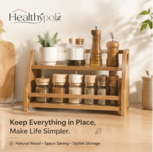 Healthypol™ OakNest™ Modern Wooden Kitchen Organizer Rack