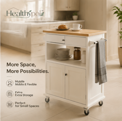 Healthypol™ PureLine™ Rolling Kitchen Island Cart
